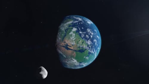 Mars d'un vert luxuriant se transformant en un monde désertique avec la lune Phobos en orbitant