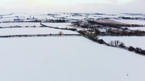 Snowy Rural Landscape From Above in Winter