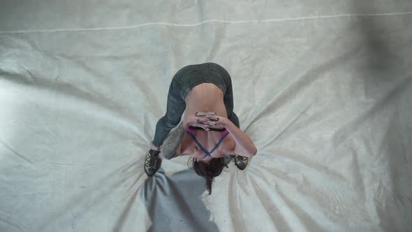 Woman Stretching in Straddle Position, Bird's Eye View, Sports Stock ...
