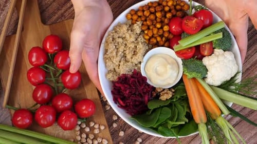 Overhead View of a Colorful Healthy Food Bowl