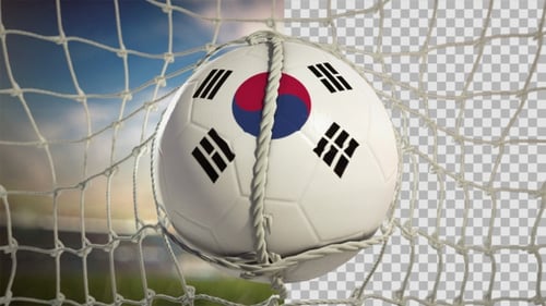Bola de futebol marcando gol, dia frontal - Coreia