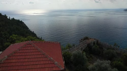 Château d'Alanya, Alanya Kalesi, vue aérienne de la montagne et de la ville, Turquie