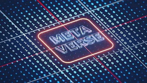Futuristic Metaverse Text Reveal on Digital Binary Grid