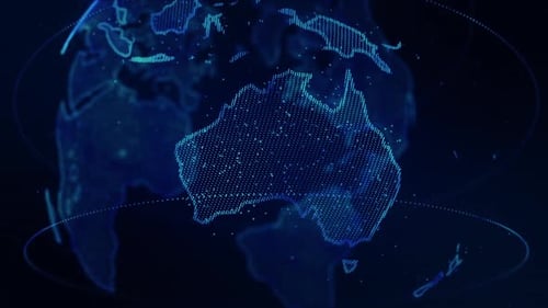 Animated Digital Globe Network Map with Highlighted Australia