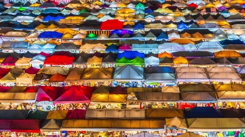 time lapse of Train Night Market Ratchada (Talad Rot Fai) at night in Bangkok, Thailand