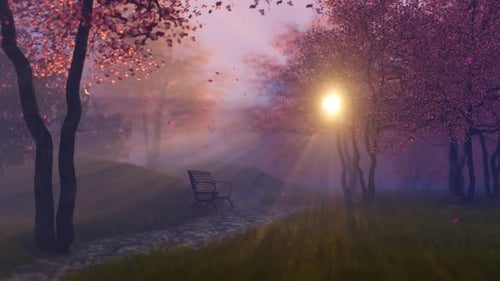 Lonely Bench In The Park On A Spring Day