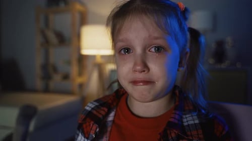 Little Girl Child Crying And Pouring Tears