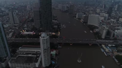 4k Aerial city view of Bangkok downtown, Flying over Bangkok, Thailand.