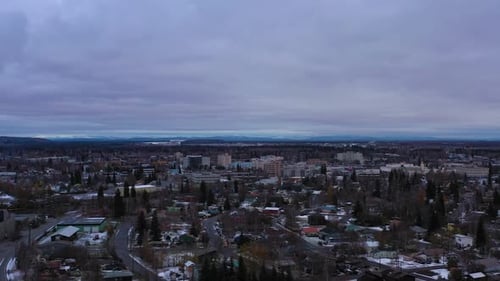 Winter Cityscape Aerial View on Overcast Day