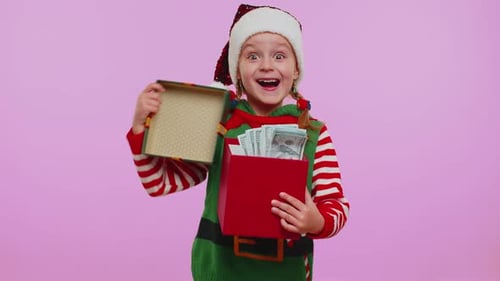 Happy Girl Elf Receives Money Gift