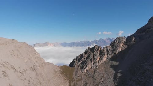 Aerial View of Fog in the Mountain Gorge.