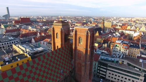 Aerial: Old town of Wroclaw at morning time