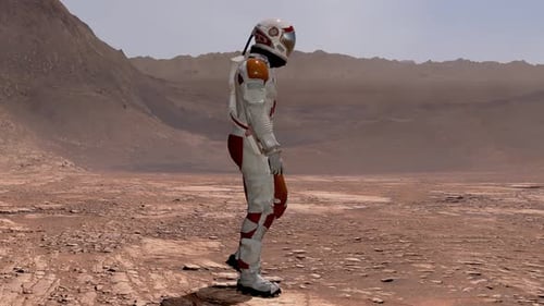 Animated Astronaut Walking on Red Alien Planet Surface