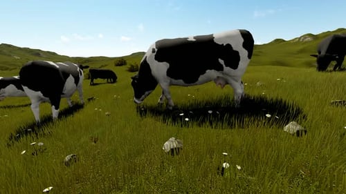 Animated Cows Grazing on a Green Pasture