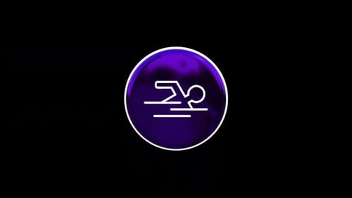 Animated Swimming Icon on Glossy Purple Circle with White Outline