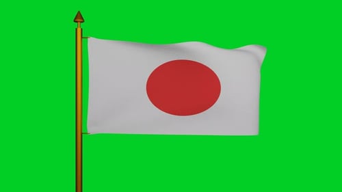 Waving Japanese Flag on Green Screen Background