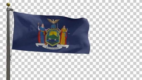 New York State Flag Waving on Transparent Background