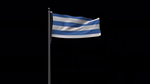 Waving Striped Flag on Flagpole Alpha Channel