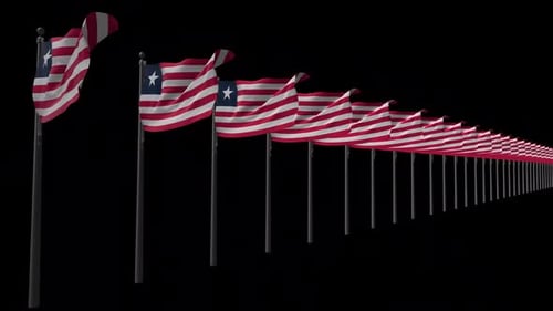 Liberia Flags Waving Animation on Poles