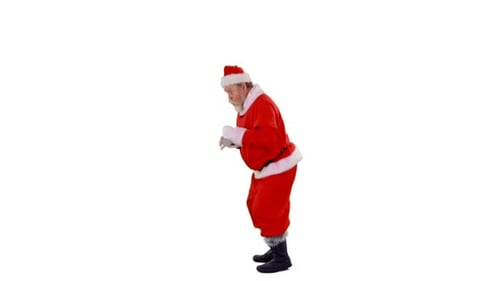 Santa Claus Dancing and Laughing on White Background