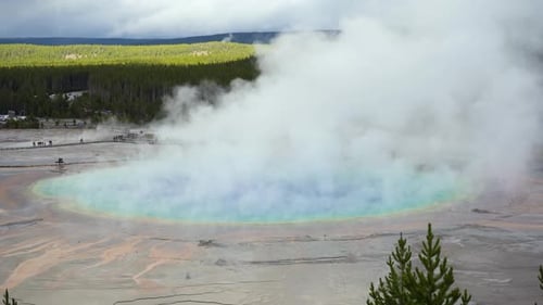 Steam Rises Off Grand Prismatic Spring in Yellowstone