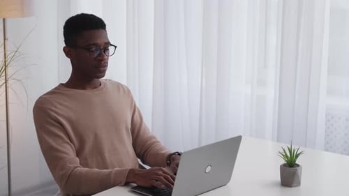 Remote Work Home Office Happy Man Laptop Workplace