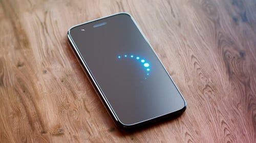 Ein Smartphone, das das Synchronisierungssymbol anzeigt. Synchronisation läuft. Daten synchronisieren.