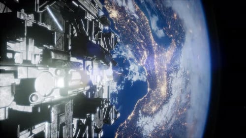 Spaceship with View on Space and Planet Earth