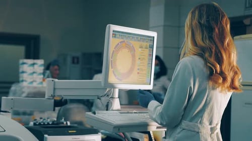 Woman Working with Computer in Medical Laboratory