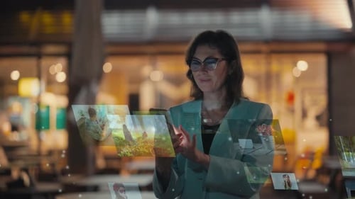 Aged Caucasian Woman Using a Smartphone on the Street