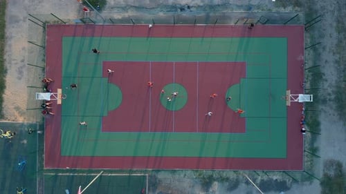 Aerial View. Park with a Basketball Field and a Training Platform. Sports Area