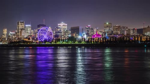 Montreal Cityscape at Night. Timelapse Shot