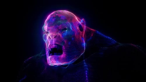 Abstract Neon Glowing Wireframe Monster Head Animation