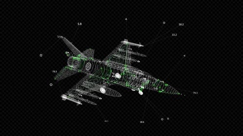 Futuristic Wireframe Fighter Jet HUD Display