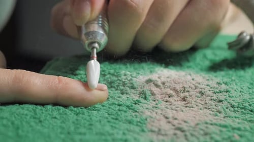 Manicurist Removes Nail Polish Drill with a Typewriter