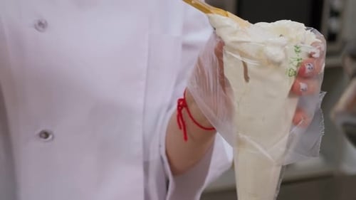 Filling Pastry Bag with Cream for Baking