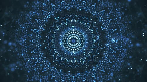 Hypnotic Blue Particle Mandala Loop Background
