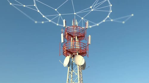 Telecommuncations Cellular Tower with Some Plexus Network Connections Graphics