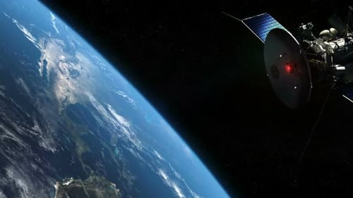 Global Communication Satellite Orbits Earth in Space