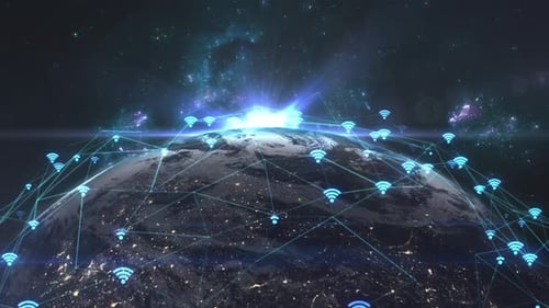 Icones de la planète Terre et Wi-Fi. Internet mondial. Concept de technologie moderne. Globe numérique avec signal