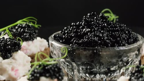 Black Caviar Sandwiches Closeup