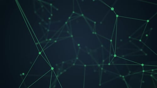 Abstract connected dots and lines on black background.