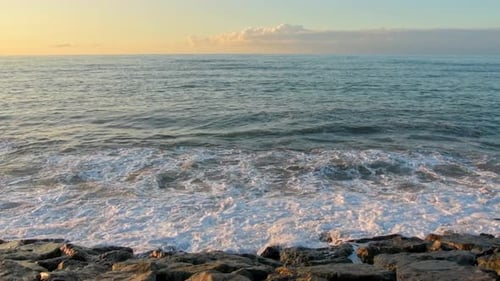 Slow Motion Black Sea Crashing Waves In Batumi