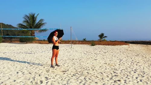 Ladies together sunbathing on relaxing bay beach time by transparent sea with white sand background