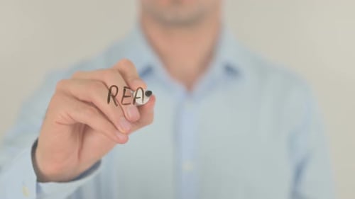 Reach Your Potential, Man Writing on Transparent Screen