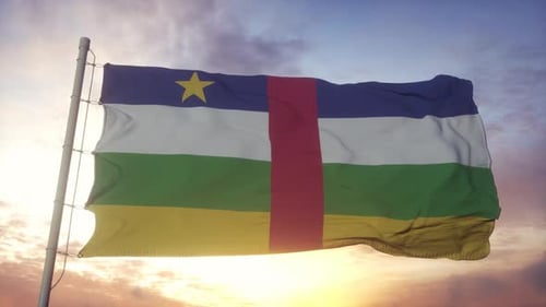 Central African Republic Flag Waving at Sunset