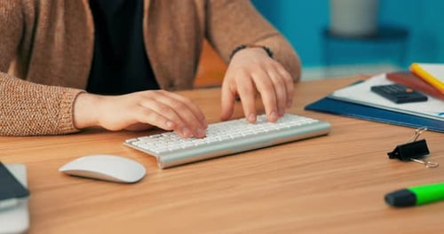 Closeup Shot of Hands of a Eurpean Man Working in an Office Tapping Fingers on