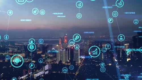 smart Connected city skyline. Futuristic network concept, city Technology.