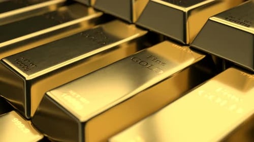 Nahaufnahme von feinen Goldbarren