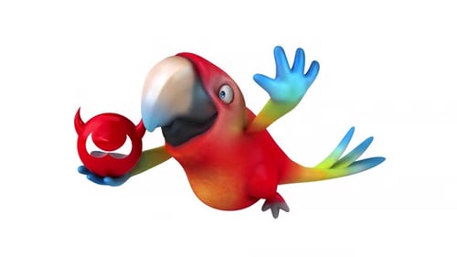 Lustige 3D-Cartoon-Animation eines Papageis mit Alpha